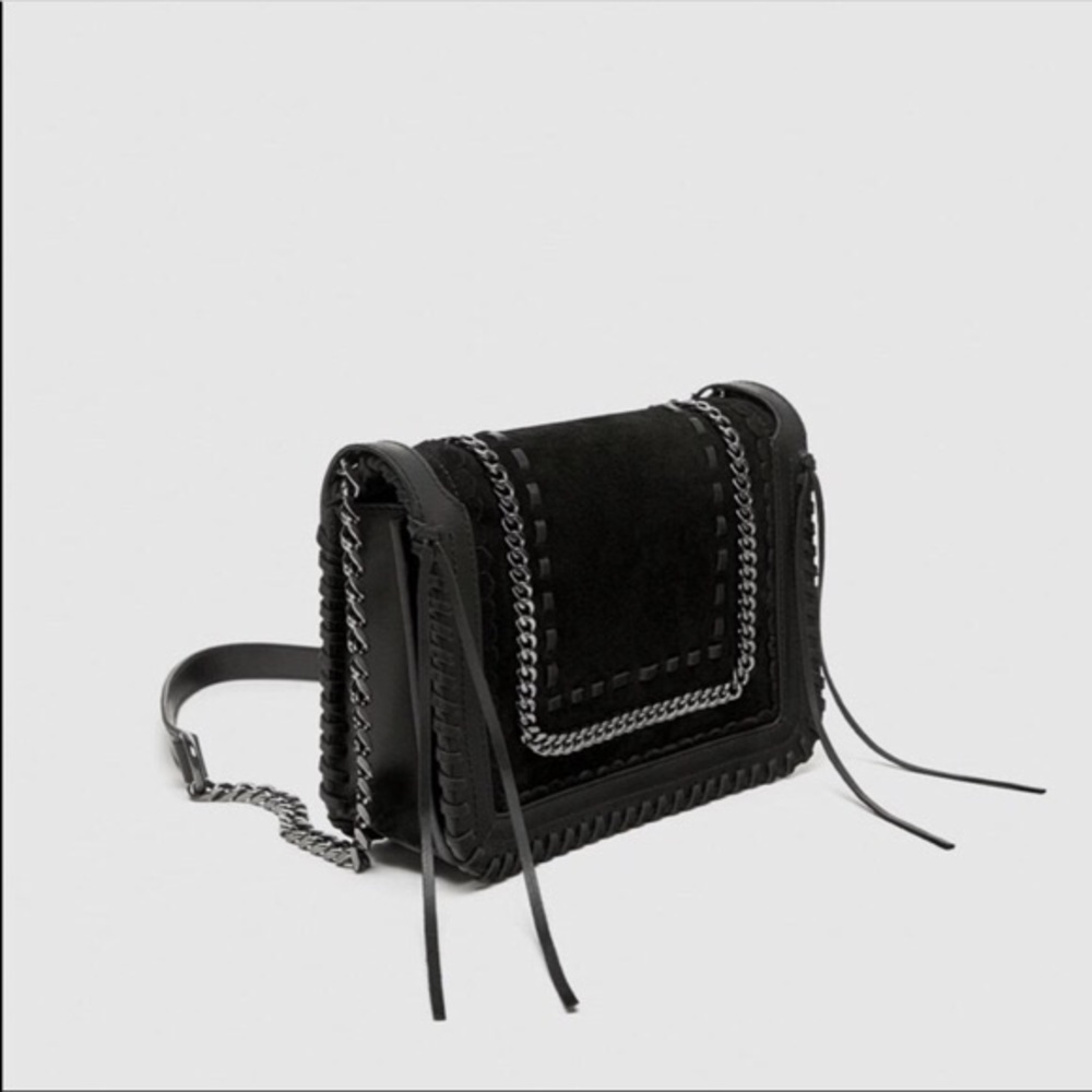 Zara Genuine Suede and Leather Black Chain Bag